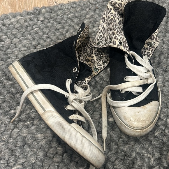 Coach Black “Bonney” Cheetah Logo Printed High Top Sneakers Size 6 - Picture 2 of 8